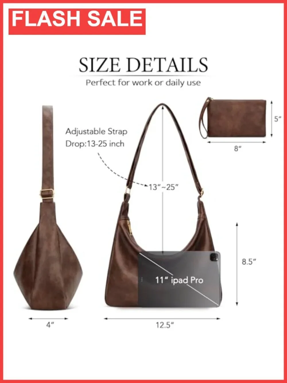 Slouchy Hobo Shoulder Bag Vegan Leather Everyday Purse Crossbody Tote
